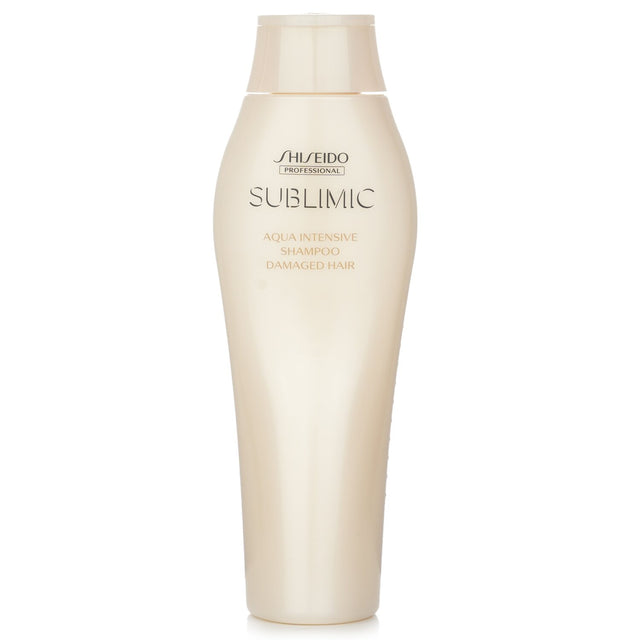 Shiseido Sublimic Aqua Intensive Shampoo for damaged hair, deeply hydrates and revitalizes with unique Aqua Mimic Technology.