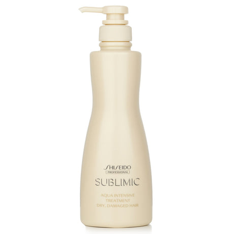 Shiseido Sublimic Aqua Intensive Treatment in 500g, revitalizing dry, damaged hair with deep moisture and a fresh floral scent.