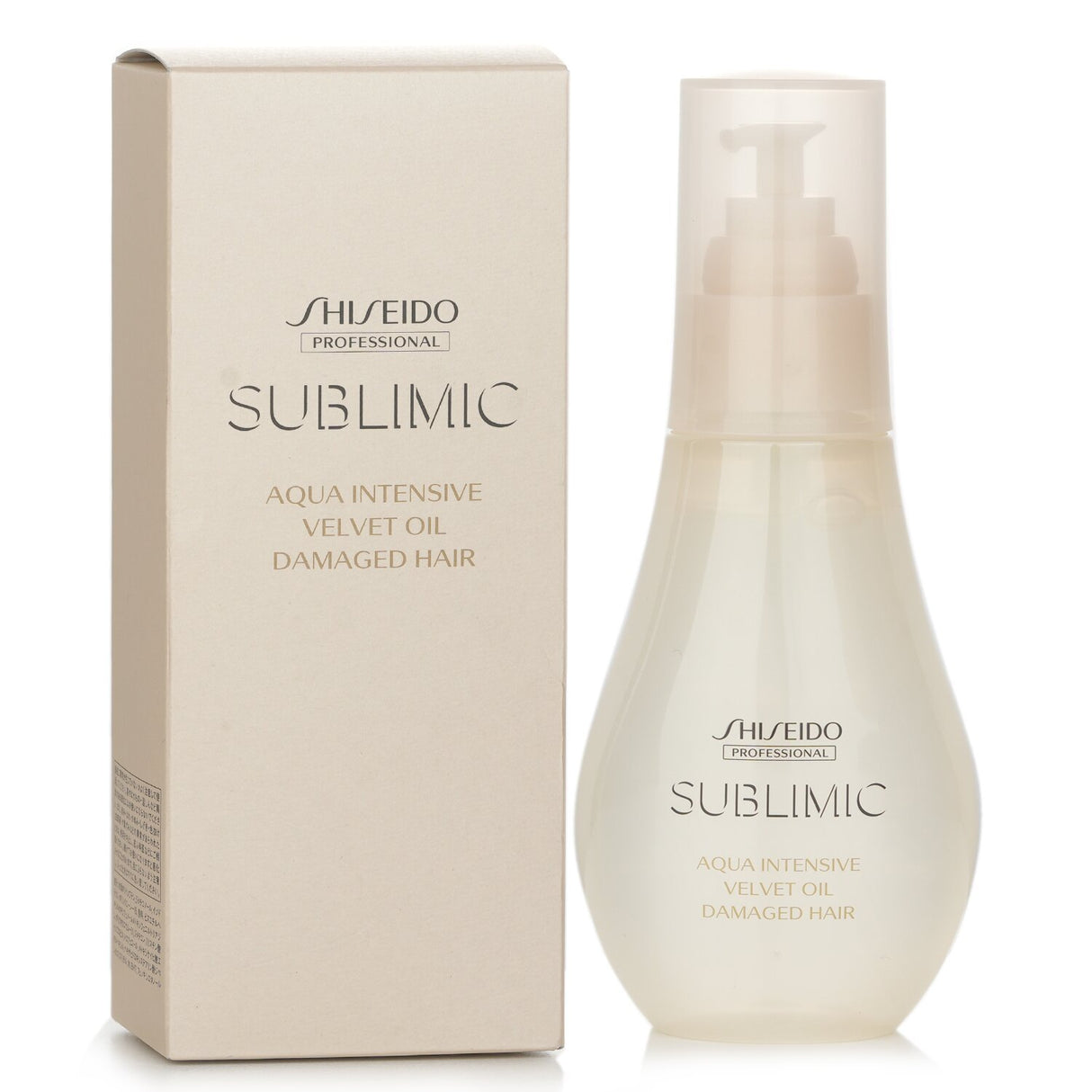 Shiseido Sublimic Aqua Velvet Oil in 100ml, revitalizing damaged hair with moisture, shine, and protective barrier.