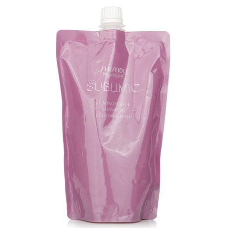 Shiseido Sublimic Luminoforce Shampoo refill for colored hair, 450ml, revitalizes, shines, and protects colored locks.