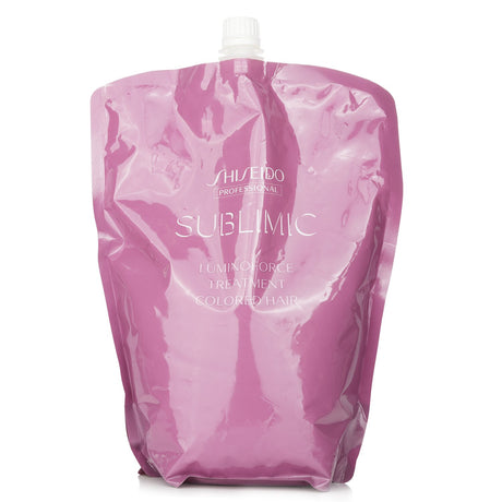 Shiseido Sublimic Luminoforce Treatment Refill for colored hair, 1800g, restores shine and moisture while preventing color fade.