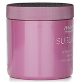 Shiseido Sublimic Luminoforce Mask for colored hair, 680g, revitalizes, repairs, and enhances shine with a rose fragrance.