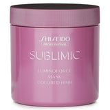 Shiseido Sublimic Luminoforce Mask for colored hair, 680g, revitalizes and protects color while enhancing shine and smoothness.