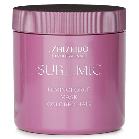 Shiseido Sublimic Luminoforce Mask for colored hair, 680g, revitalizes and protects color while enhancing shine and smoothness.