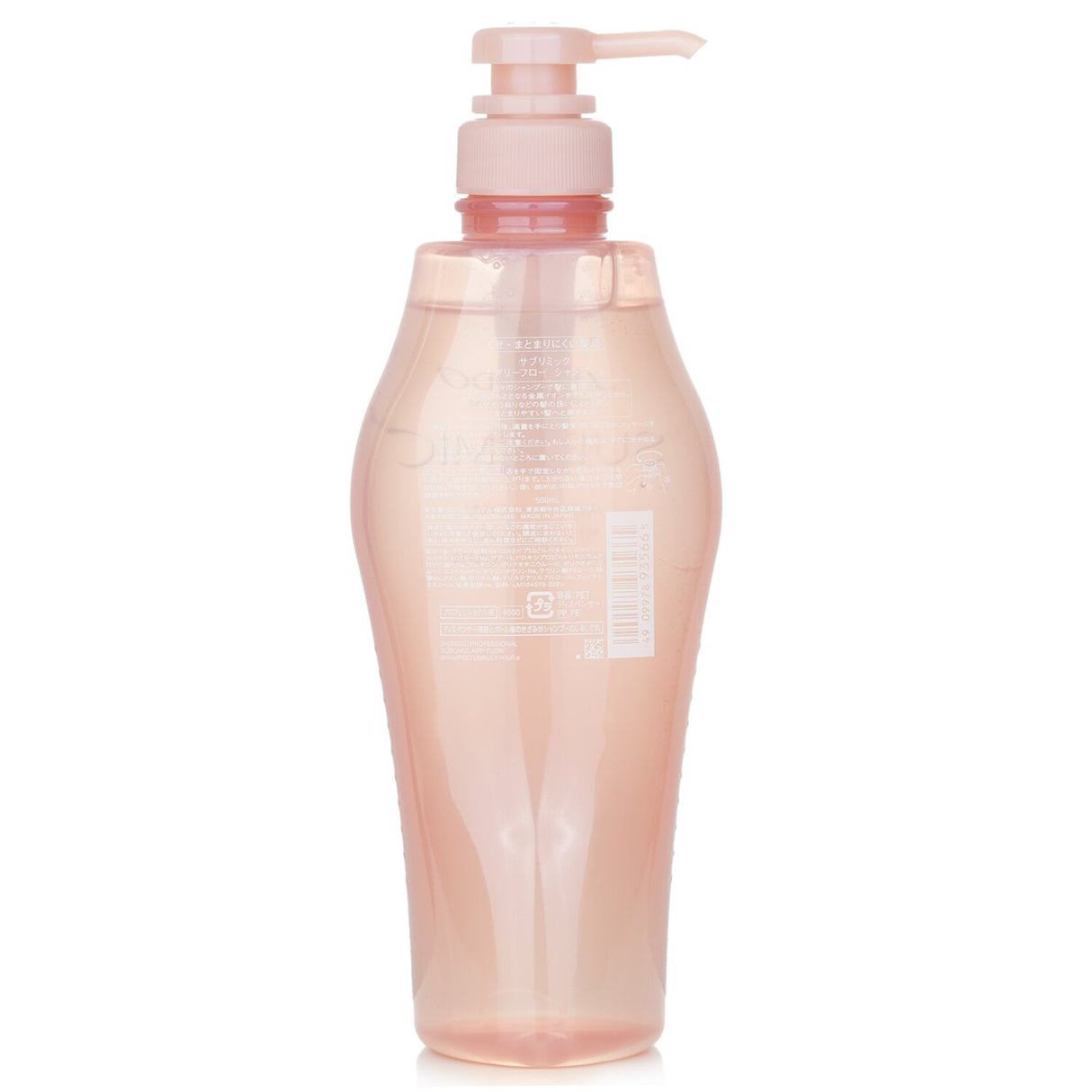 Shiseido Sublimic Airy Flow Shampoo for unruly hair, 500ml, enhances softness and shine with a captivating floral-fruity scent.