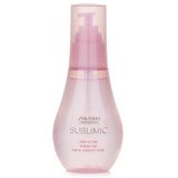 Shiseido Sublimic Airy Flow Sheer Oil in a 100ml bottle, designed to tame thick, unruly hair with a floral-fruity scent.