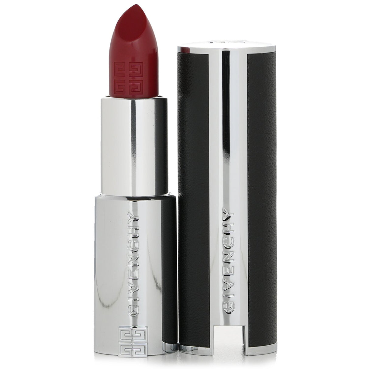 Givenchy Le Rouge Interdit Intense Silk Lipstick #N333: vibrant, silky texture, semi-matte finish, luxurious leather case with 4G emblem.