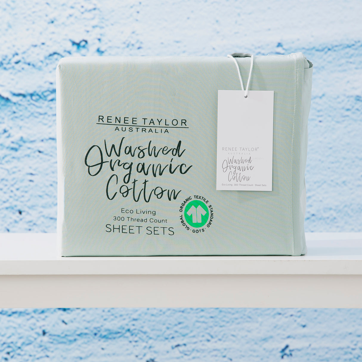 Renee Taylor 300 Thread Count 100 % Organic Cotton Sheet Set Mega Queen Sage