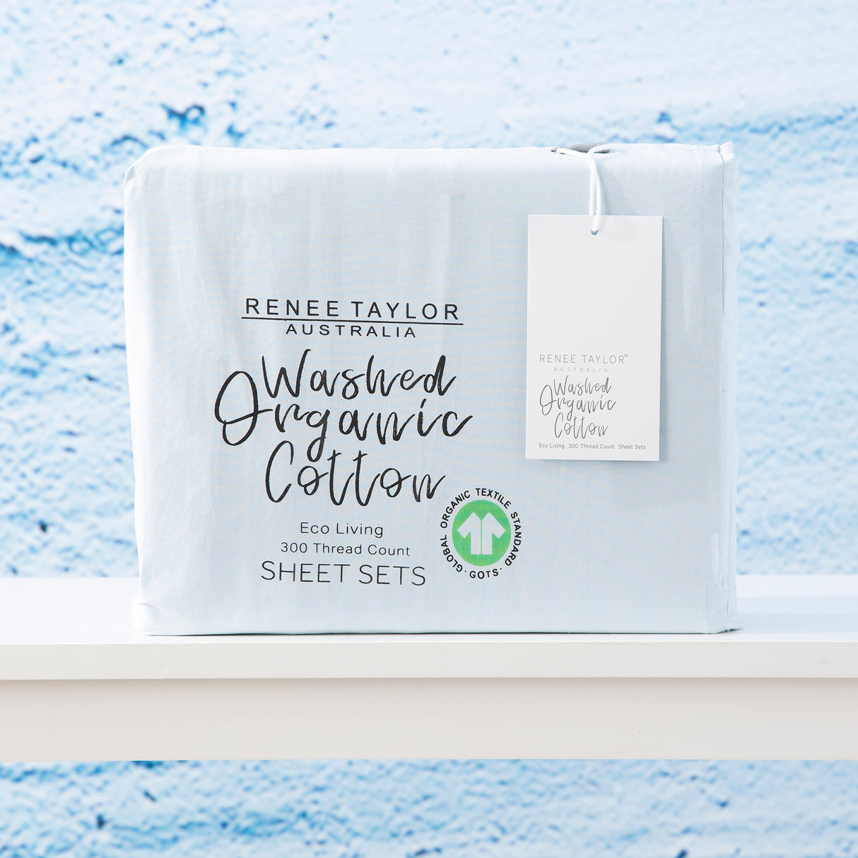 Renee Taylor 300 TC 100 % Organic Cotton Sheet Set King Single Baby Blue