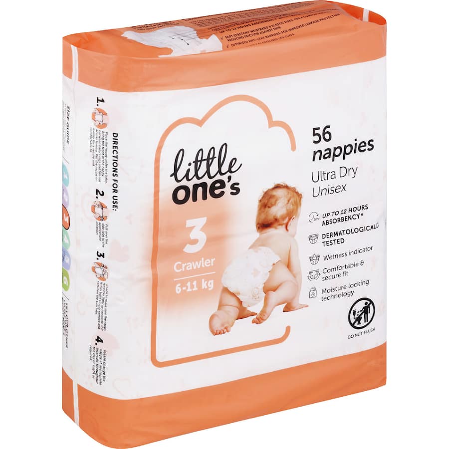 Little One's Bulk Nappies Crawler Boys & Girls 6-11kg Size 3 56pack