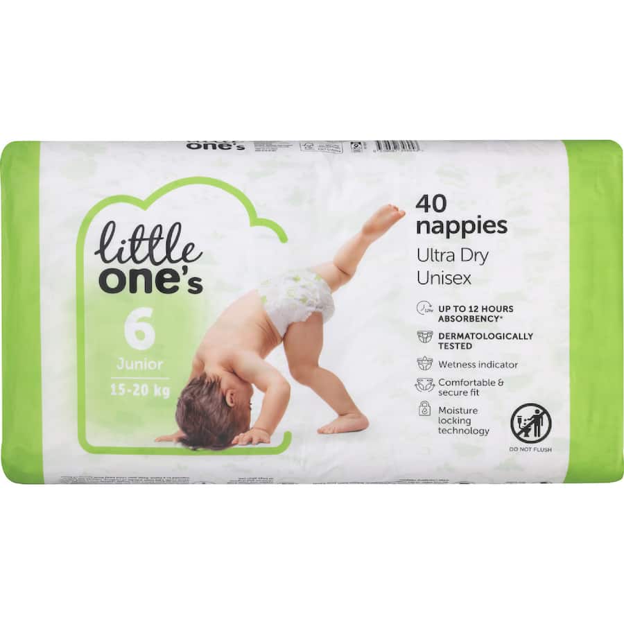 Little One's Bulk Nappies Junior Boys & Girls 16+ Kg Size 6 40pack