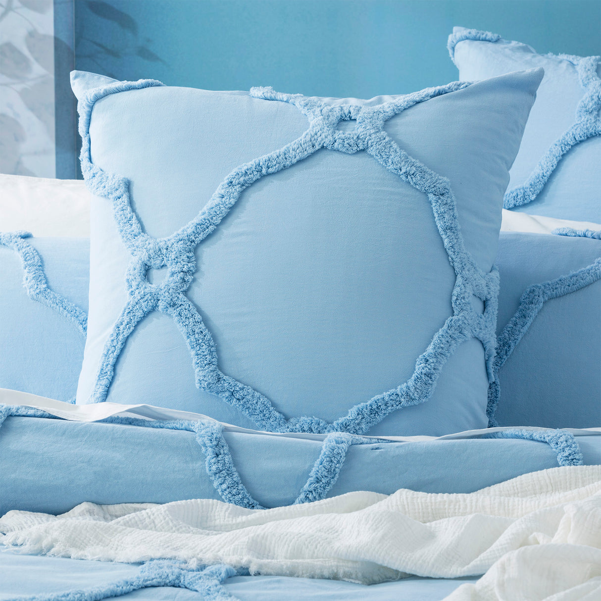 Moroccan 100% Cotton  Vintage washed Tufted Quilt / Duvet cover set King Sky