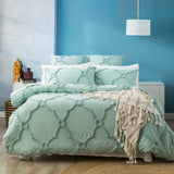 Moroccan 100% Cotton  Vintage washed Tufted Quilt / Duvet cover set Queen Sage