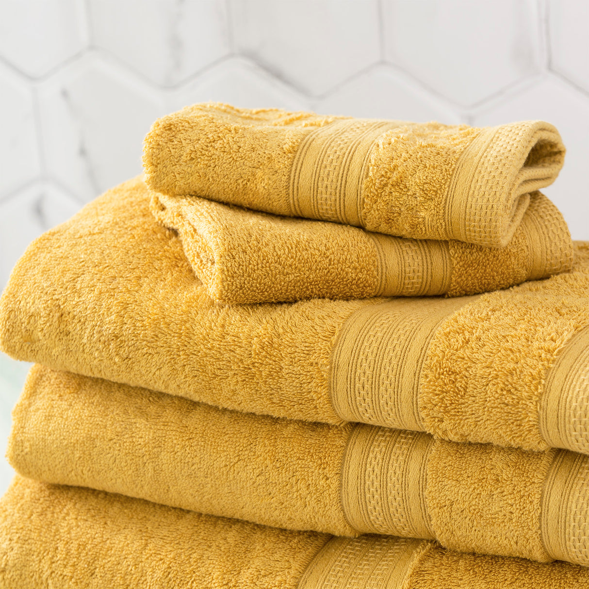 Renee Taylor Stella 650 GSM Super Soft Bamboo Cotton 5 Piece Mustard