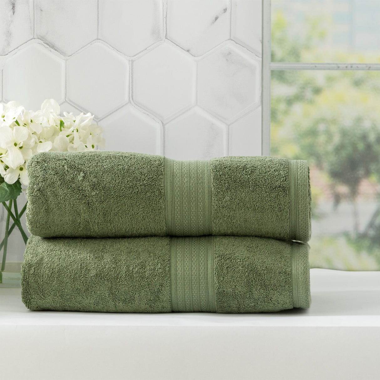 Renee Taylor Stella 650 GSM Super Soft Bamboo Cotton 2 Pack Bath Sheet Jade