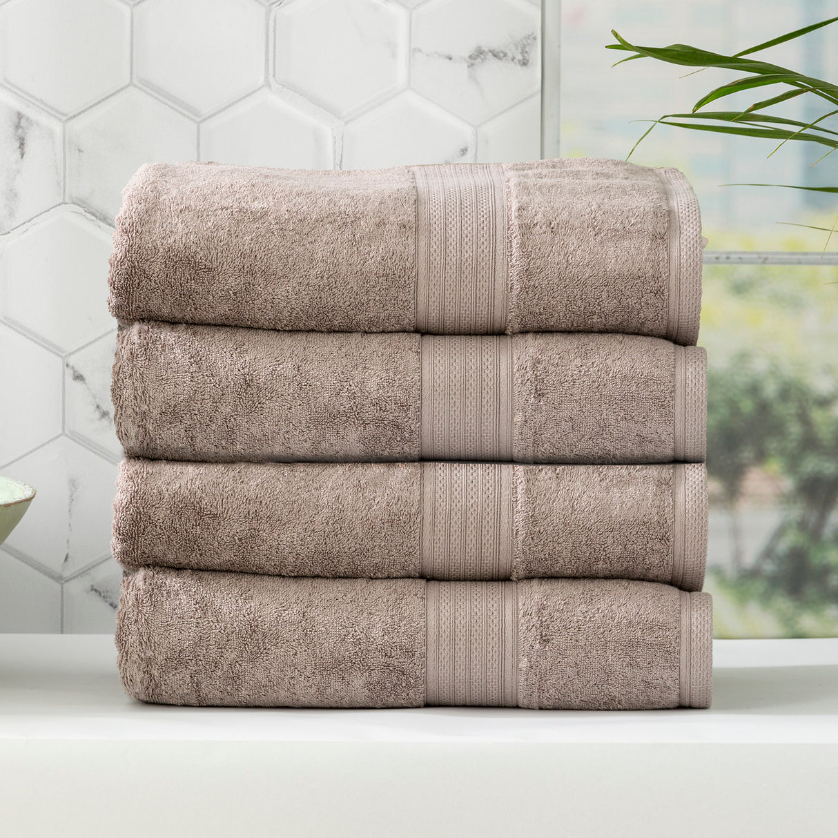 Renee Taylor Stella 650 GSM Super Soft Bamboo Cotton 4 Piece Bath Towel Pewter