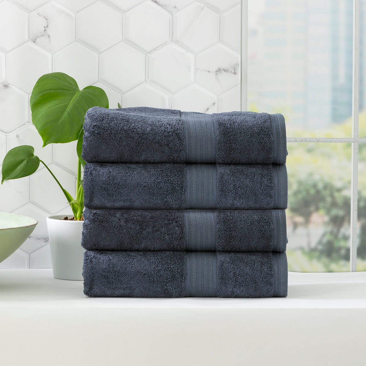 Renee Taylor Stella 650 GSM Super Soft Bamboo Cotton 4 Piece Bath Towel Indigo