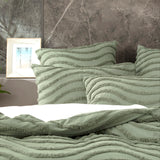 Wave 100% Cotton Chenille Vintage washed tufted Quilt cover Set Double Sage