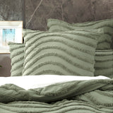 Wave 100% Cotton Chenille Vintage washed tufted Quilt cover Set King Sage