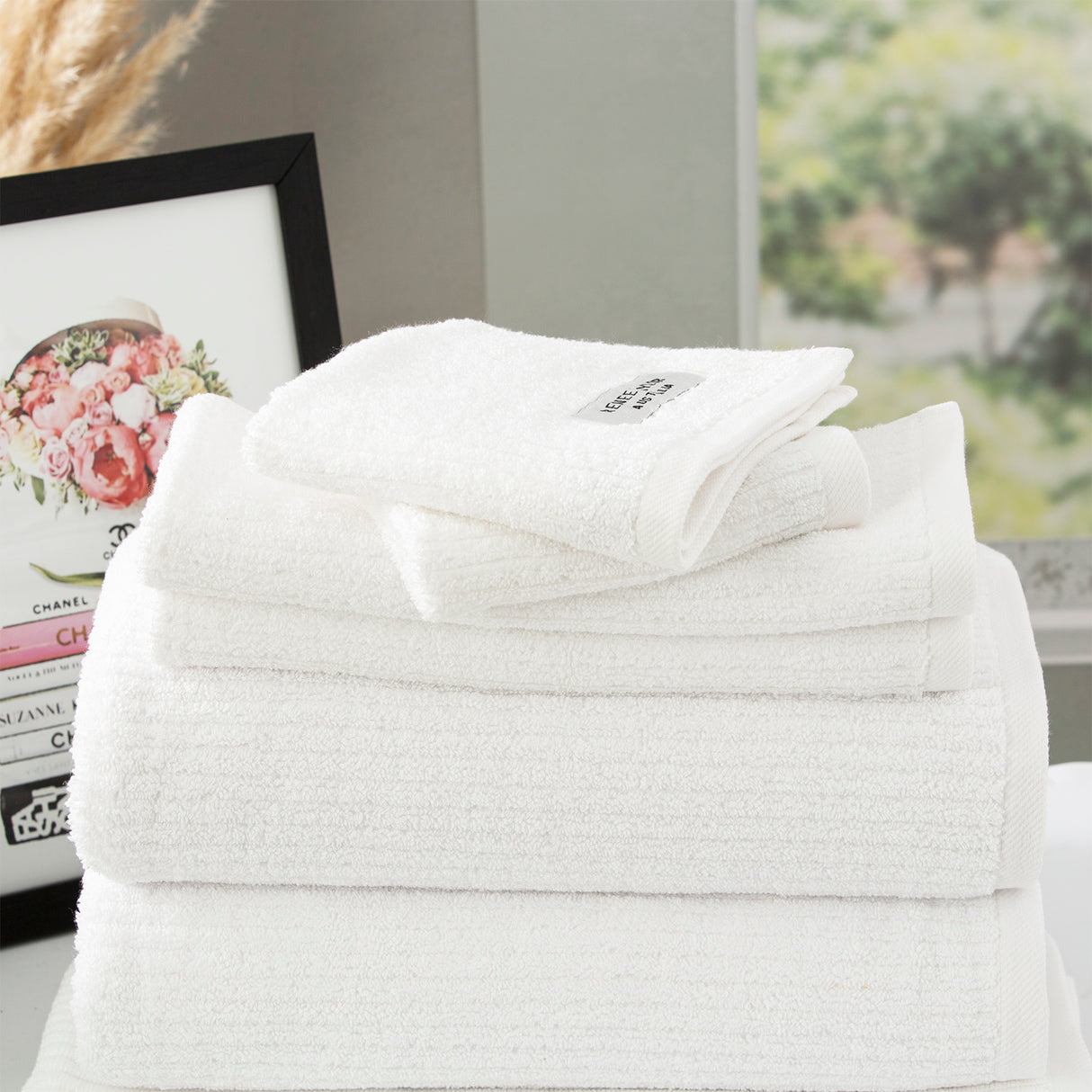 Renee Taylor Cobblestone 650 GSM Cotton Ribbed Towel Packs 14 Piece White