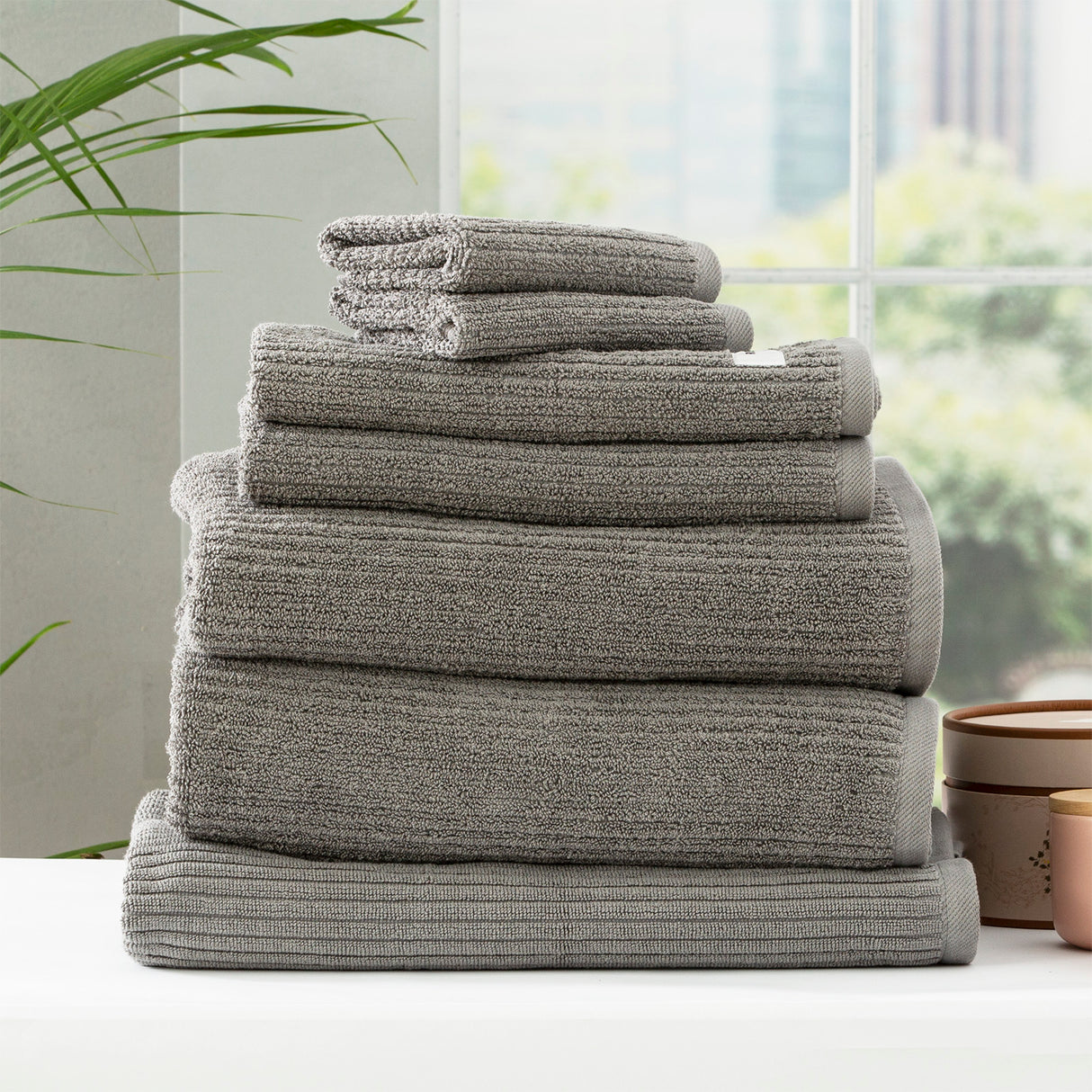 Renee Taylor Cobblestone 650 GSM Cotton Ribbed Towel Packs 7 Piece Granite