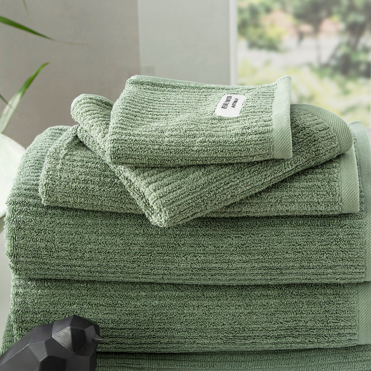Renee Taylor Cobblestone 650 GSM Cotton Ribbed Towel Packs 7 Piece Sage