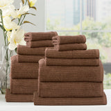 Renee Taylor Cobblestone 650 GSM Cotton Ribbed Towel Packs 14 Piece Toffee