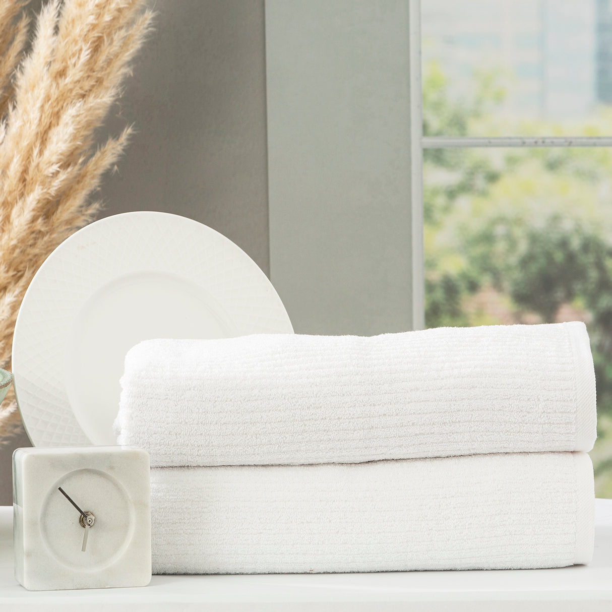 Cobblestone 650 GSM Cotton Ribbed Towel Packs 2 Pack Bath Sheet White