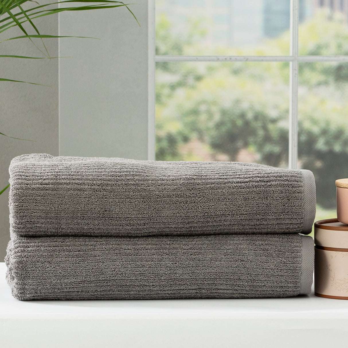 Cobblestone 650 GSM Cotton Ribbed Towel Packs 2 Pack Bath Sheet Granite