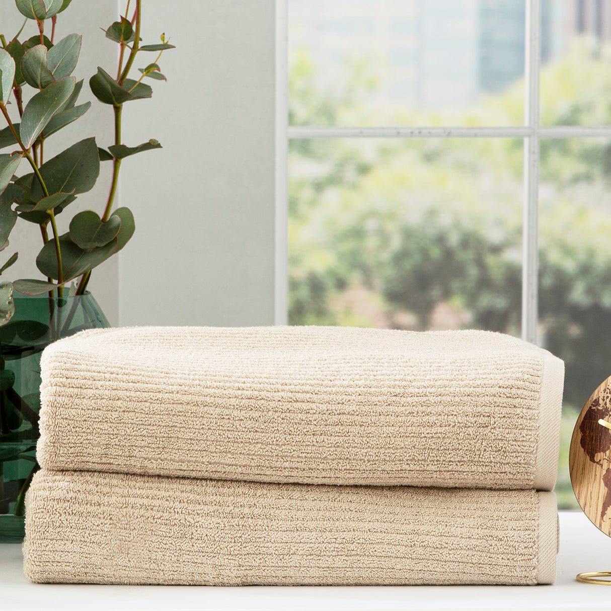 Cobblestone 650 GSM Cotton Ribbed Towel Packs 2 Pack Bath Sheet Stone