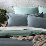 Vintage stone washed reversible Quilt / Duvet cover set Super King Mineral