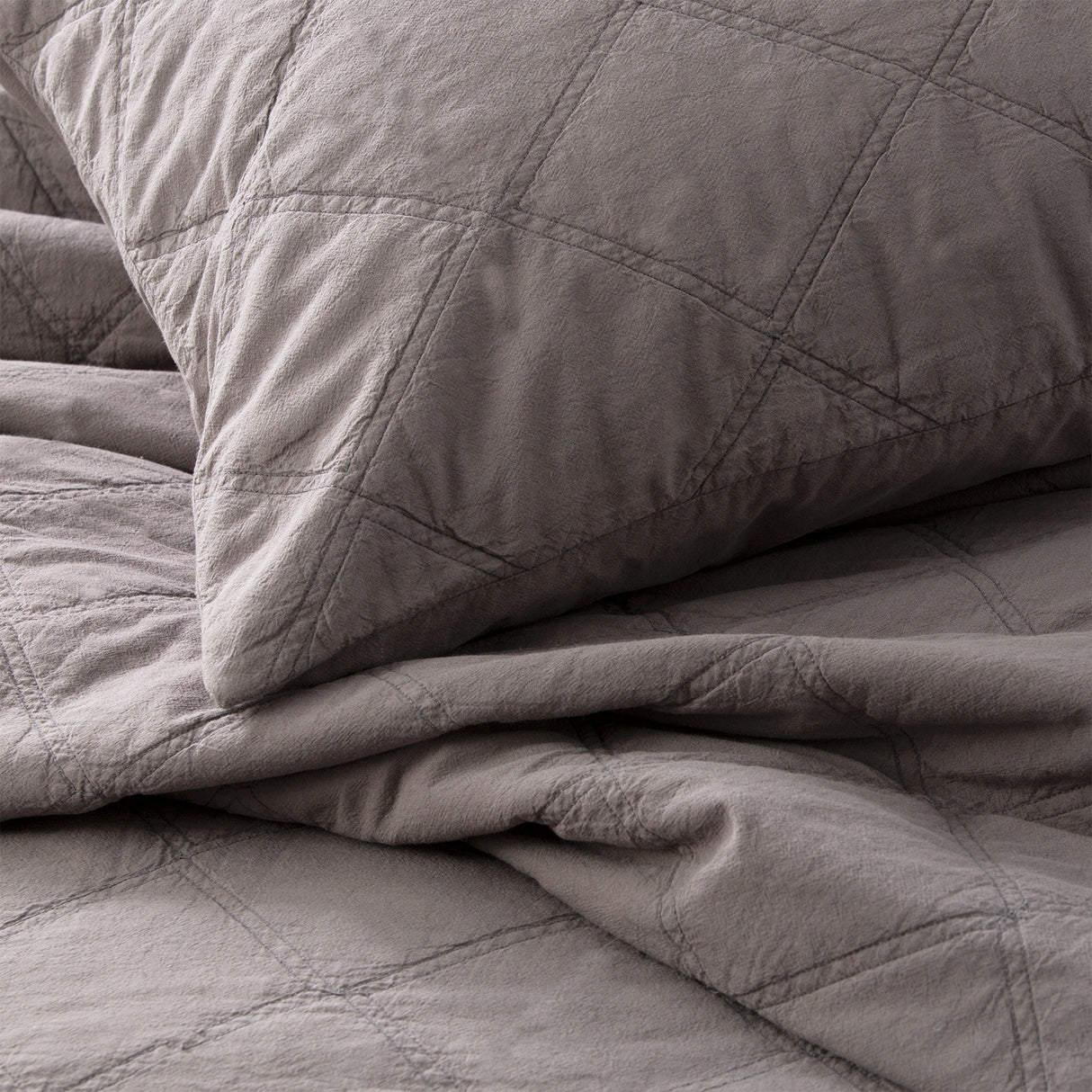 Attwood Vintage Stone Washed Cotton Quilted Coverlet set Queen/King Charcoal