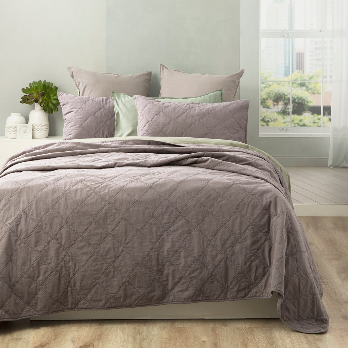 Attwood Vintage Stone Washed Cotton Quilted Coverlet set Queen/King Charcoal
