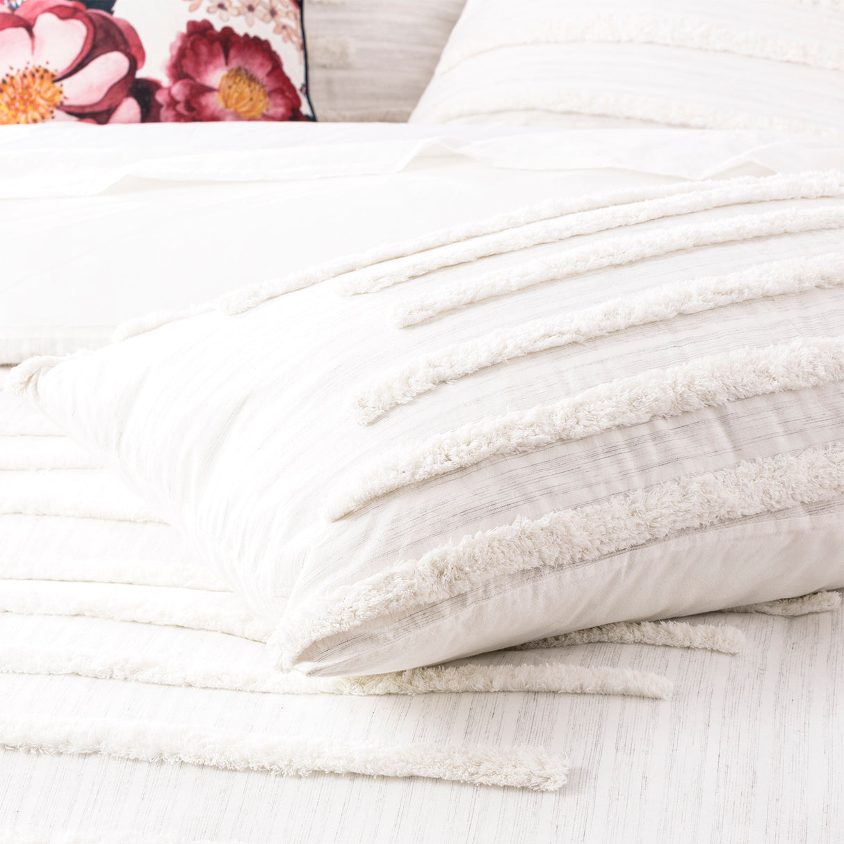 Classic Cotton Vintage washed Tufted Quilt / Duvet Cover set Queen White