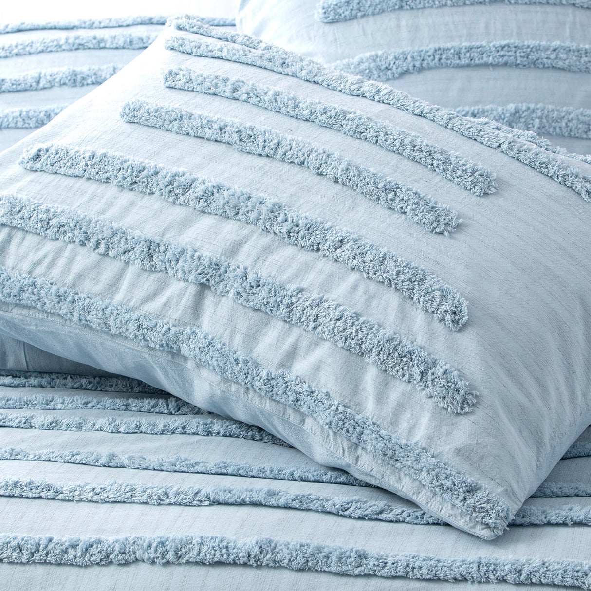 Classic Cotton Vintage washed Tufted Quilt Cover set European Pillowcase Blue