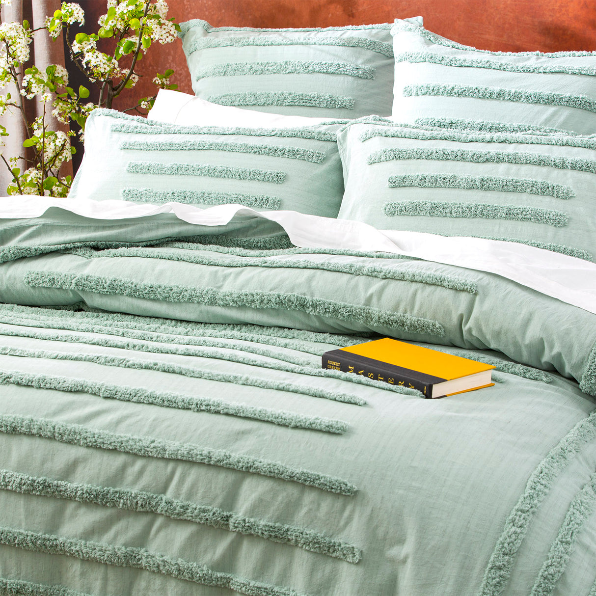 Classic Cotton Vintage washed Tufted Quilt / Duvet Cover set Queen Sage