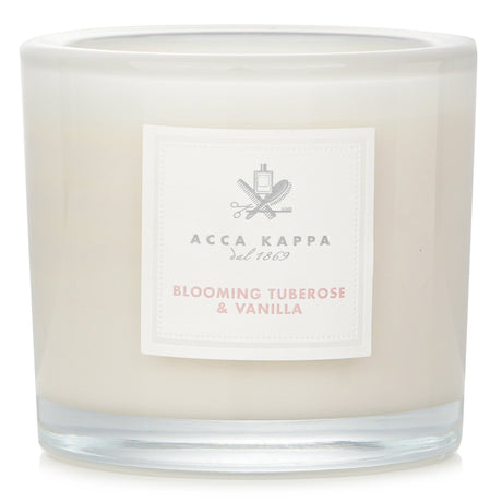 Acca Kappa scented candle featuring blooming tuberose and vanilla, hand-poured for long-lasting, enchanting fragrance.