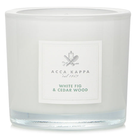 "Acca Kappa scented candle in White Fig & Cedarwood, 180g, enhancing ambiance with a blend of fig and cedarwood aromas."