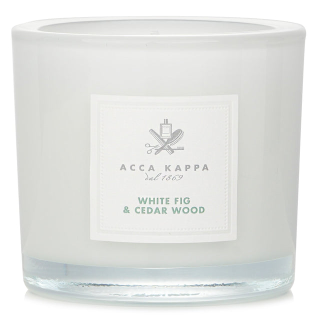 "Acca Kappa scented candle in White Fig & Cedarwood, 180g, enhancing ambiance with a blend of fig and cedarwood aromas."