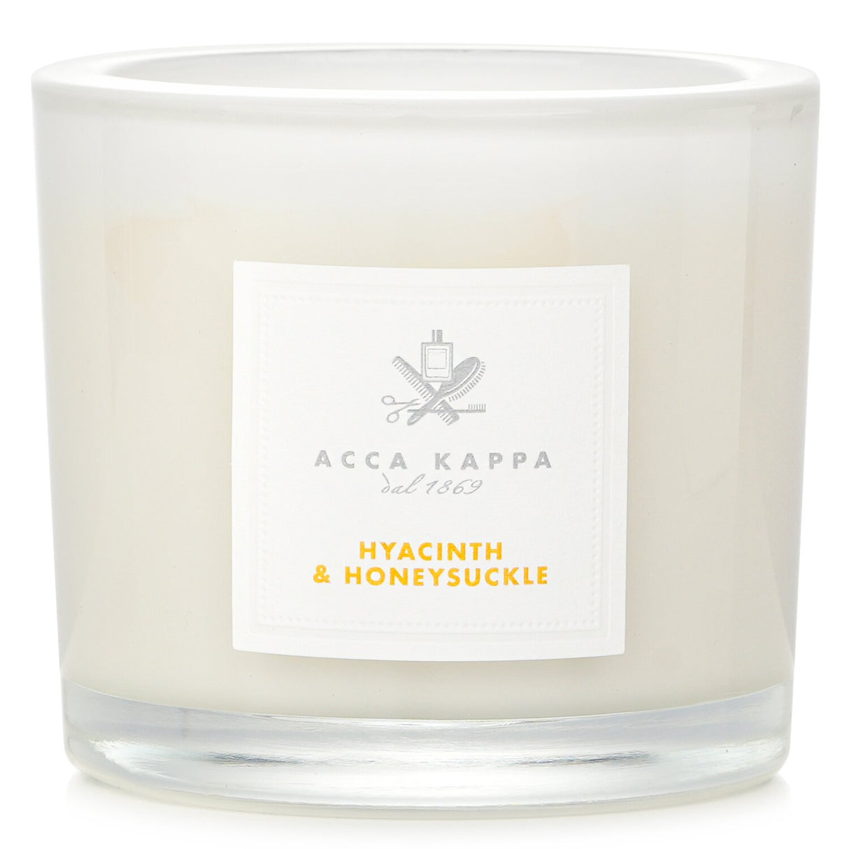 Acca Kappa Hyacinth & Honeysuckle scented candle, 180g, hand-poured soy wax for a fragrant and elegant home ambiance.