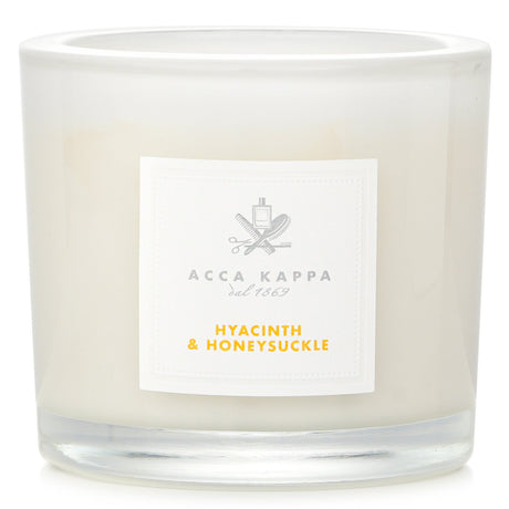 Acca Kappa Hyacinth & Honeysuckle scented candle, 180g, hand-poured soy wax for a fragrant and elegant home ambiance.