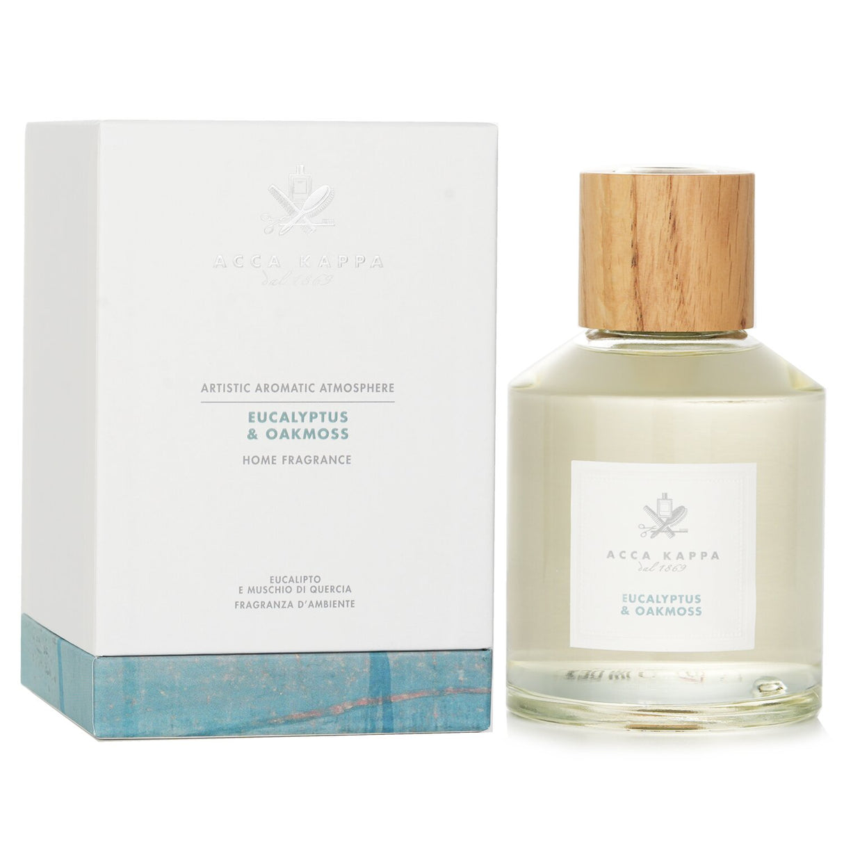 Luxurious Acca Kappa Eucalyptus & Oakmoss diffuser, 250ml, ideal for refreshing and tranquil home environments.