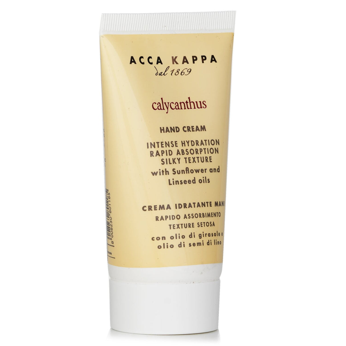 Luxurious Acca Kappa Calycanthus Hand Cream in a 75ml tube, enriched with Sweet Sassafras aroma for silky smooth hands.