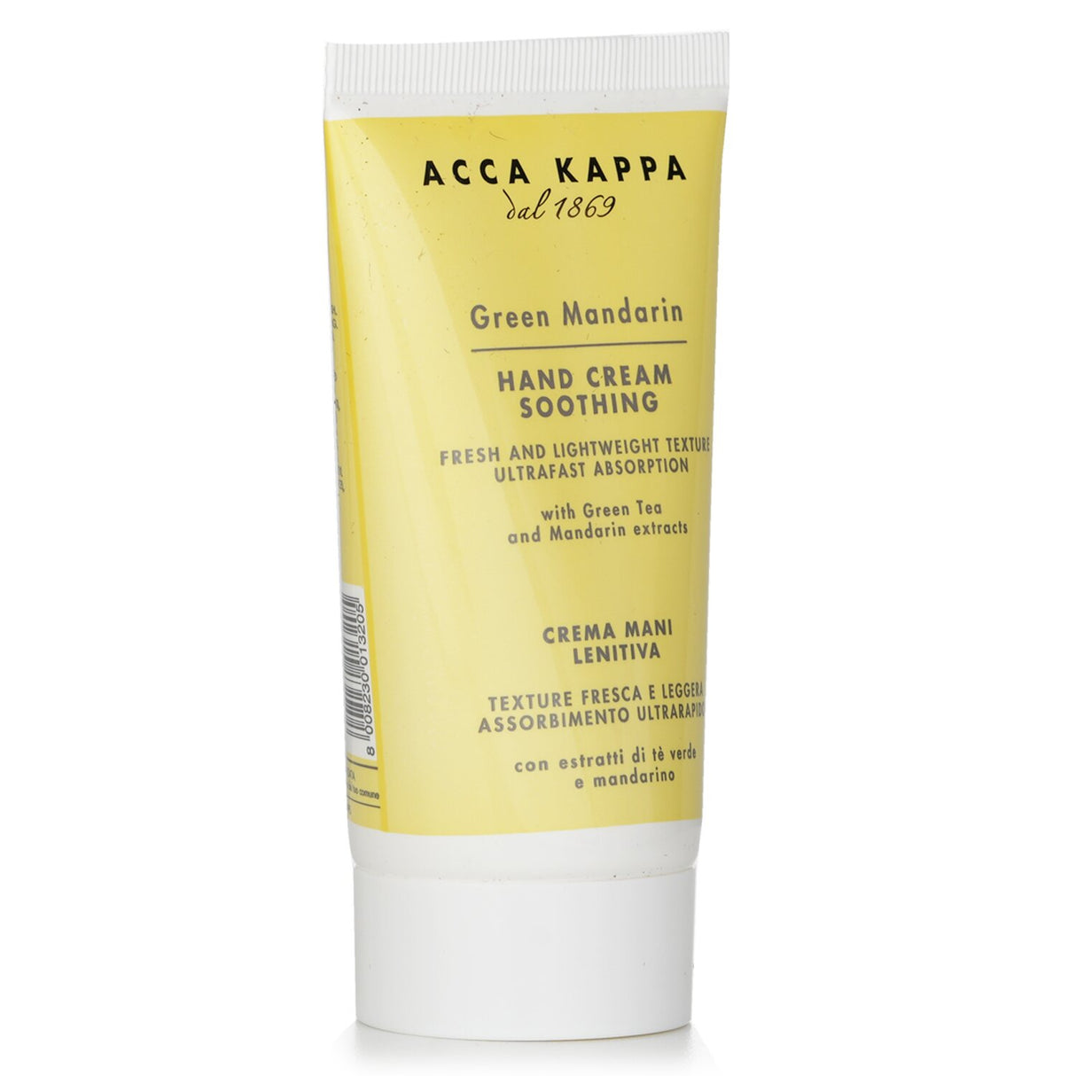 Luxurious Acca Kappa Green Mandarin Hand Cream in a 75ml tube, hydrating and nourishing with a refreshing citrus scent.