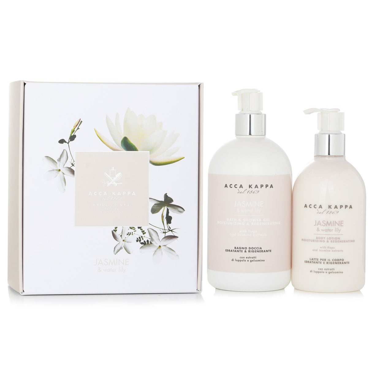 Acca Kappa Jasmine & Water Lily Body Care Gift Set with shower gel and lotion for luxurious skin pampering.