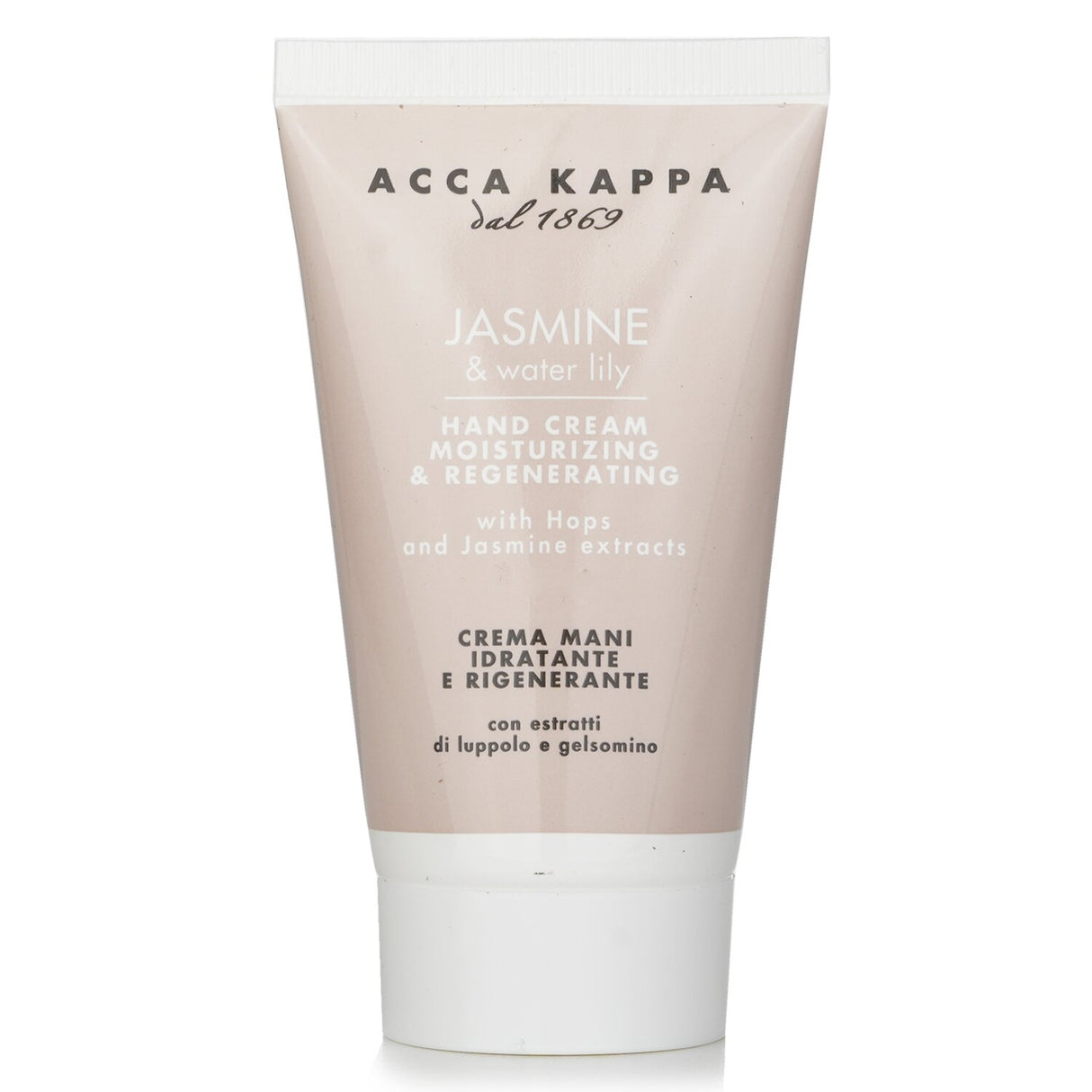 Luxurious Acca Kappa Jasmine & Water Lily Hand Cream in 75ml, hydrates and nourishes with a fragrant botanical blend.