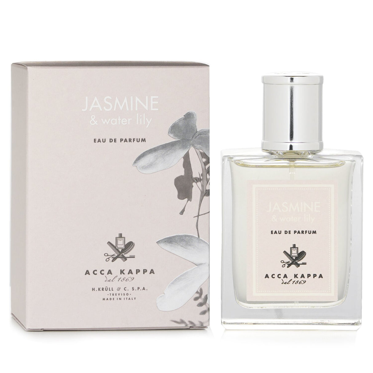 Acca Kappa Jasmine & Water Lily Eau De Parfum in a stylish 50ml bottle, featuring floral and aquatic scents for any occasion.