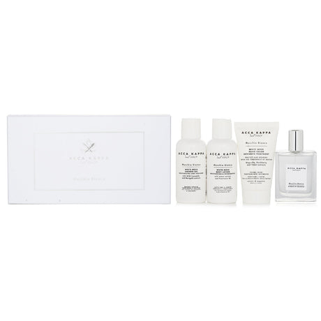 Elegant Acca Kappa White Moss Gift Set featuring 50ml Eau De Cologne, 100ml Shower Gel, luxurious skincare essentials.