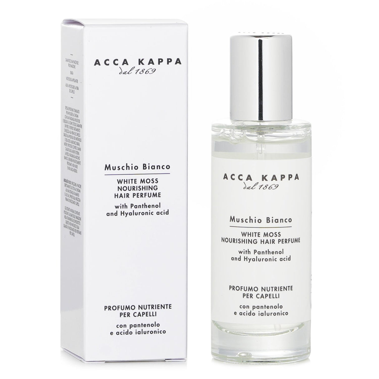 Acca Kappa White Moss Hair Perfume 30ml, nourishing fragrance with Vegetable Keratin and organic extracts for all hair types.