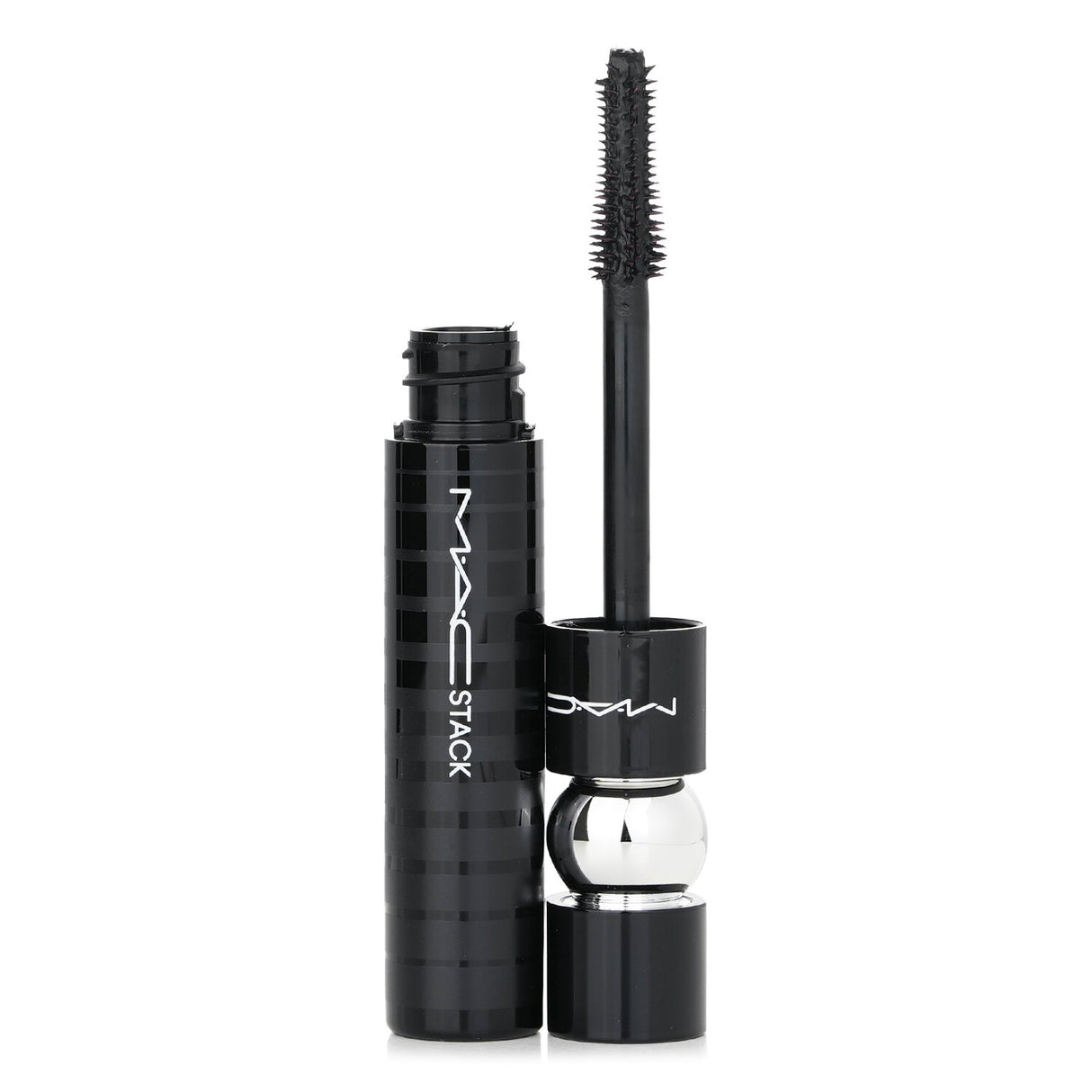 MAC Stack Mascara in #Black, 12ml, offers buildable volume, length, and 24-hour wear for stunning, defined lashes.